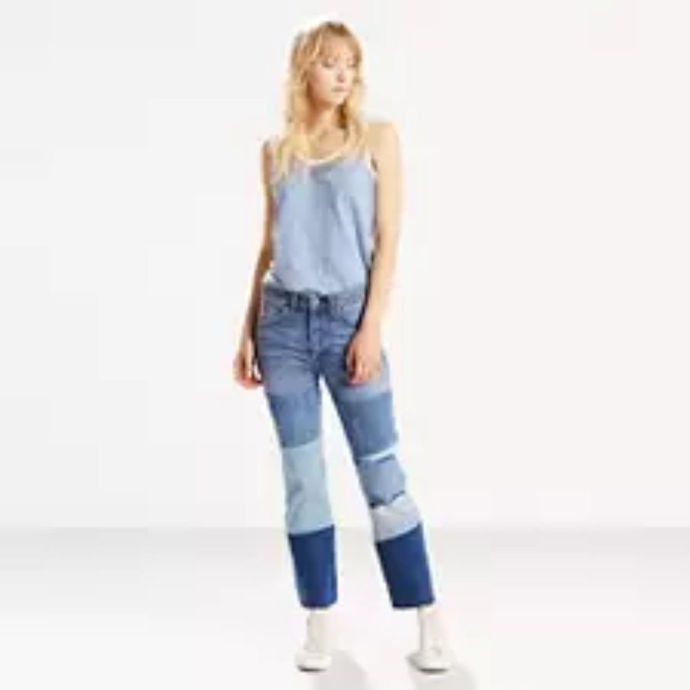 Levi’s Orange Tab Patchwork Cropped Raw Hem Strai… - image 1